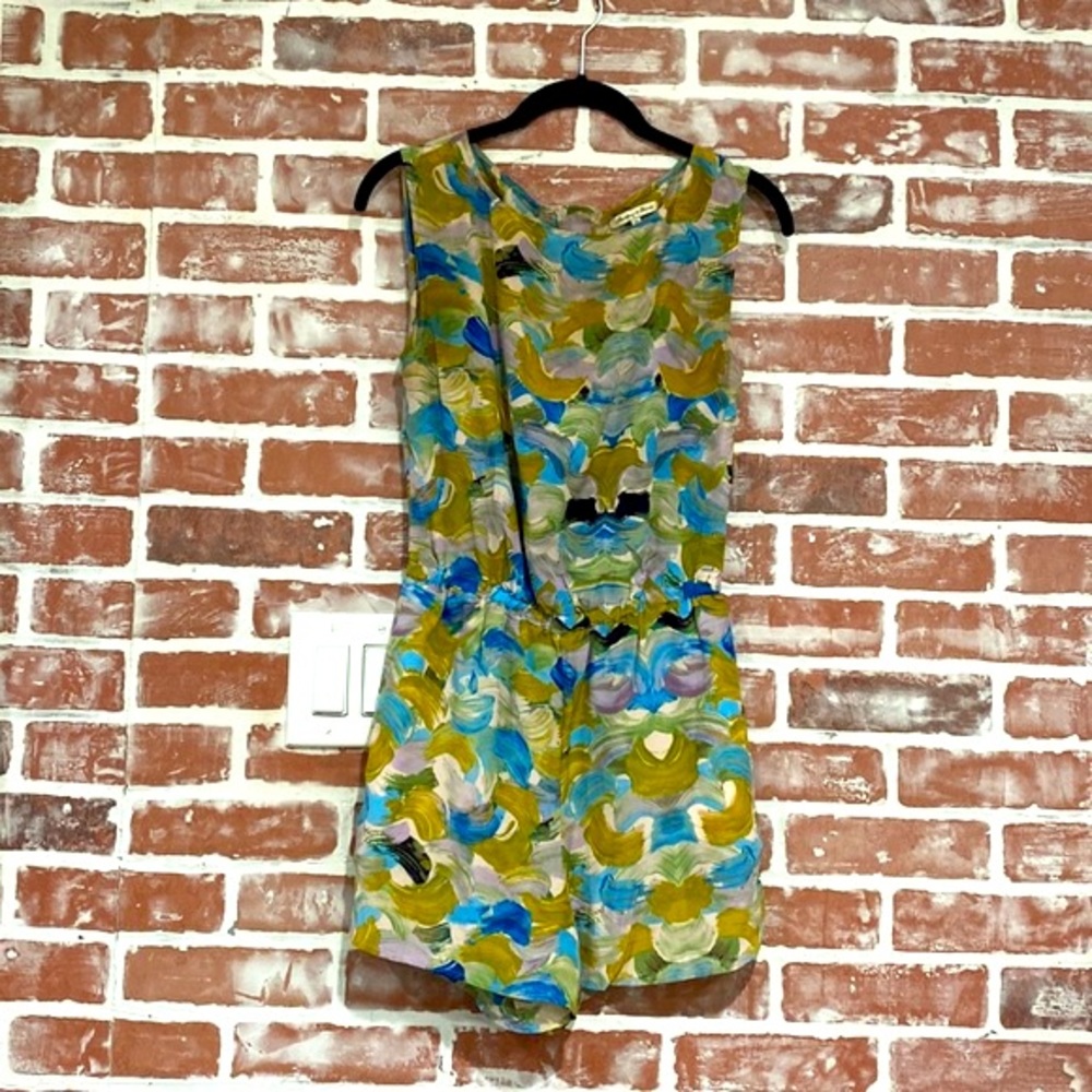 Madewell Multicolor Abstract Print Sleeveless Romper - Green, Blue, Yellow